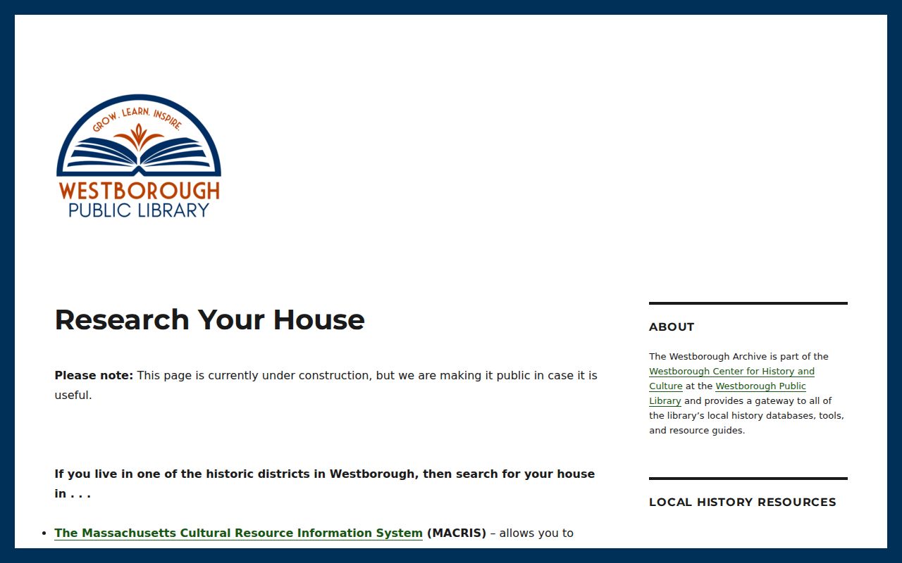 Westborough previous residents research through Street Lists and house history guidance