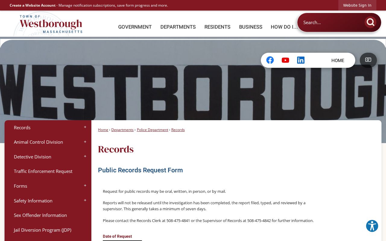 Westborough resident lookup police report request fields