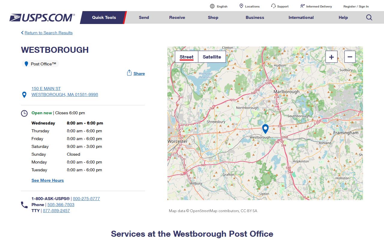 Westborough ZIP code directory official post office listing